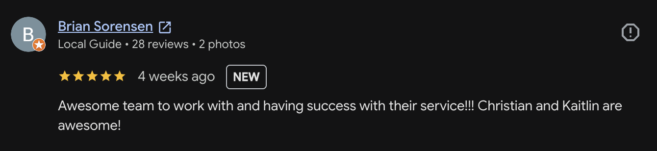 Google review screenshot from contractor Brian Sorensen calling the team awesome to work with