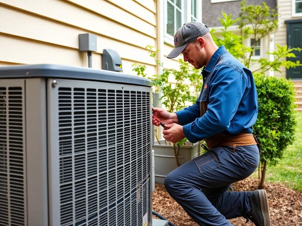 HVAC technician servicing a residential condenser unit